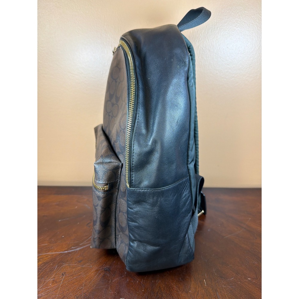 Coach Charlie Backpack Signature Canvas Black Brown Leather F58314 Large - Picture 4 of 9